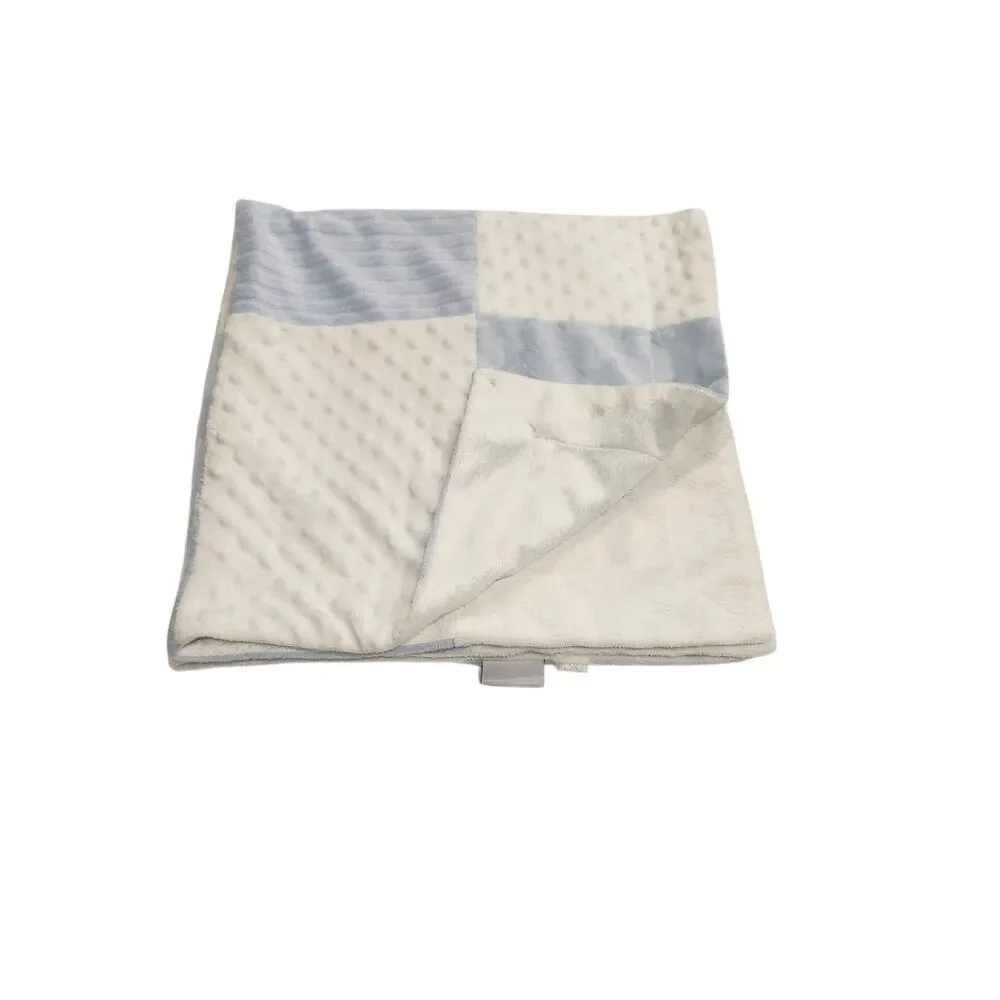 Kyle & Deena Patchwork Square Baby Blanket BLUE & WHITE Minky Dot Stripes Ribbed